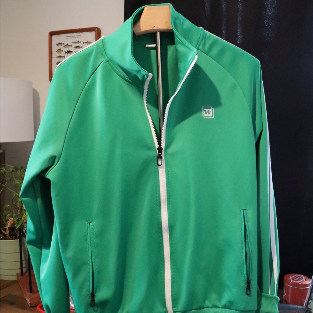 Green Track Jacket with White Stripes